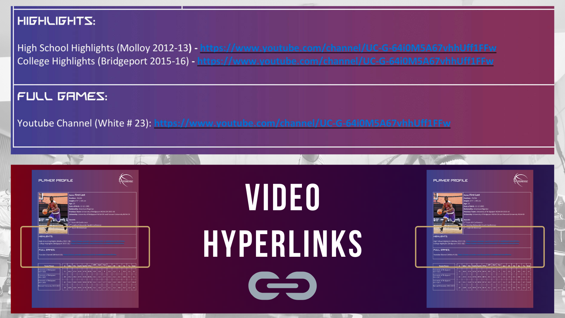 Make sure to add video hyperlinks to your basketball resume