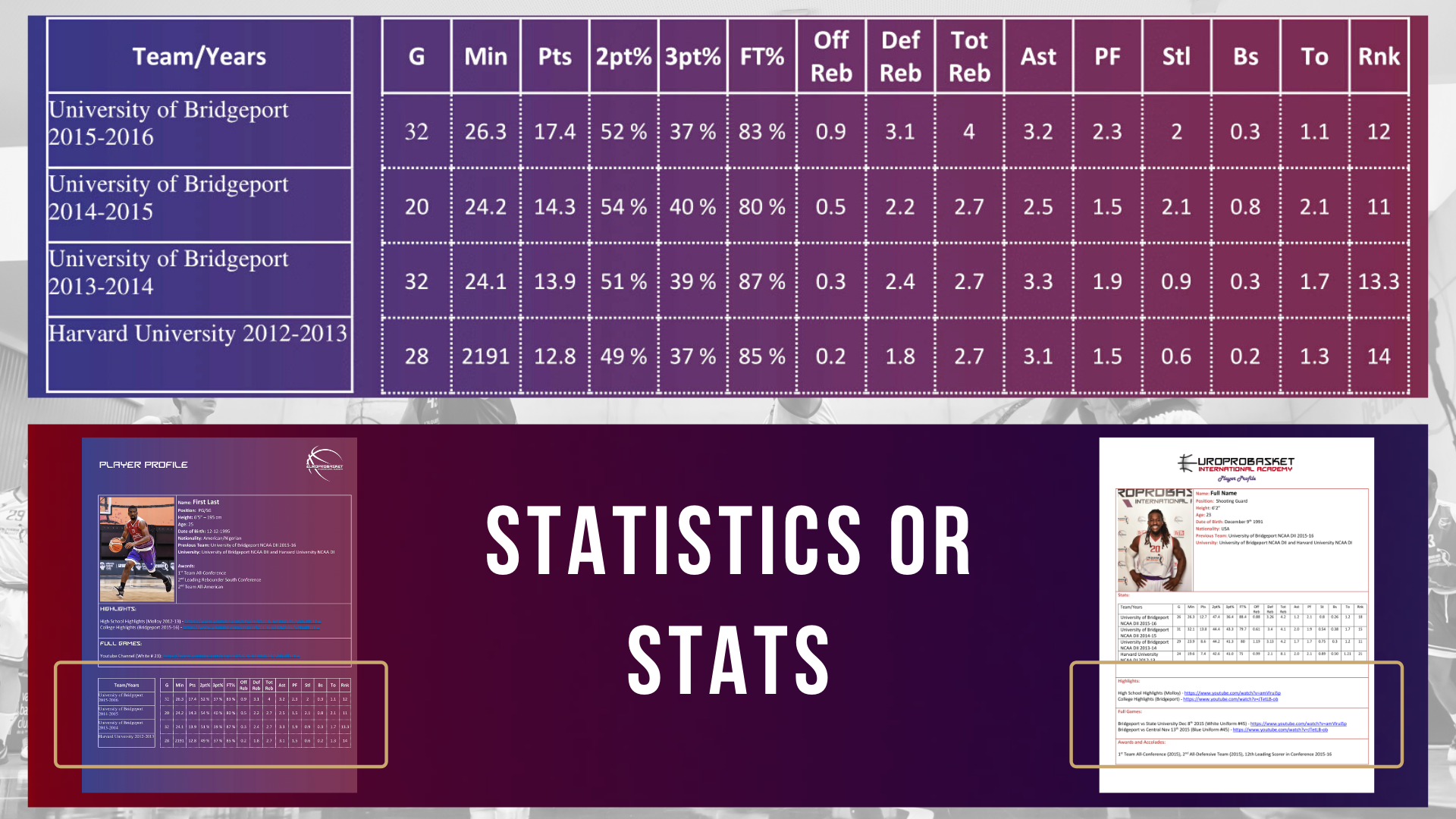 Add your stats or statistics to your basketball resume