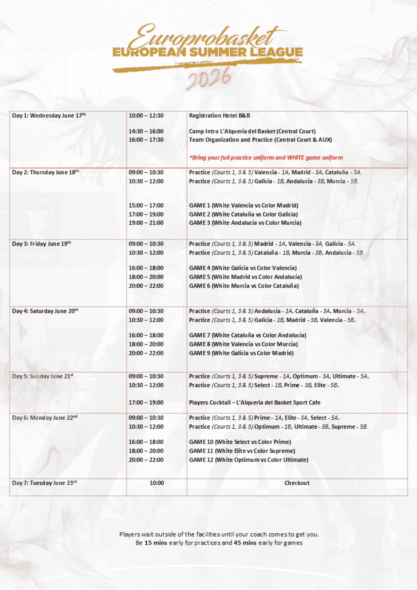 European Summer League 2026 Schedule