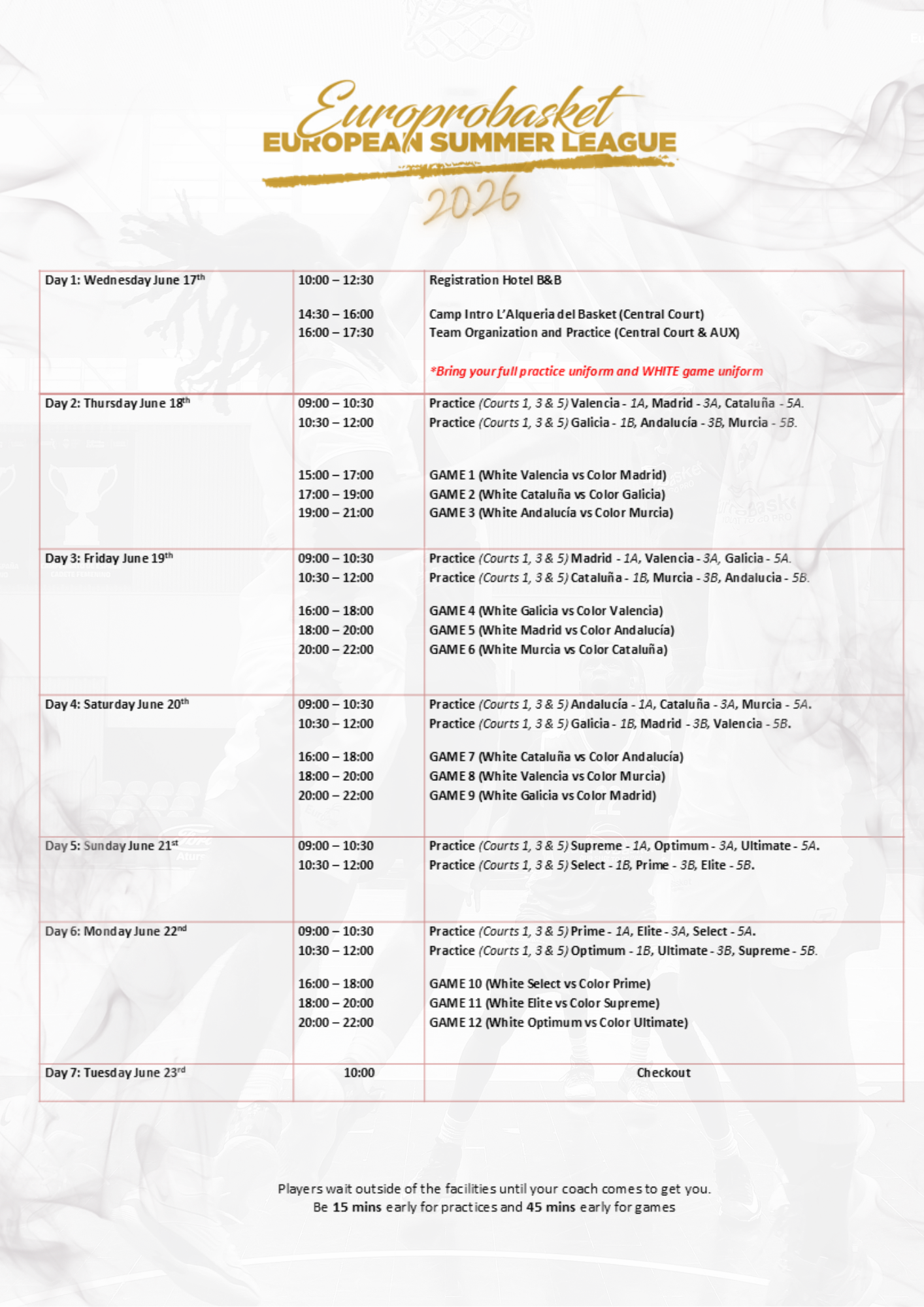 European Summer League 2026 Schedule