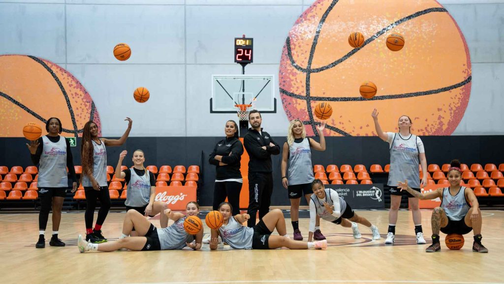 A group of aspiring female pros at L'Alqueria del Basket in Valencia, Spain.