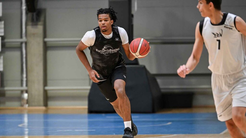 Intensive basketball game action and drills during the EuroProBasket Global ID Camp at Rheinstars Koln.