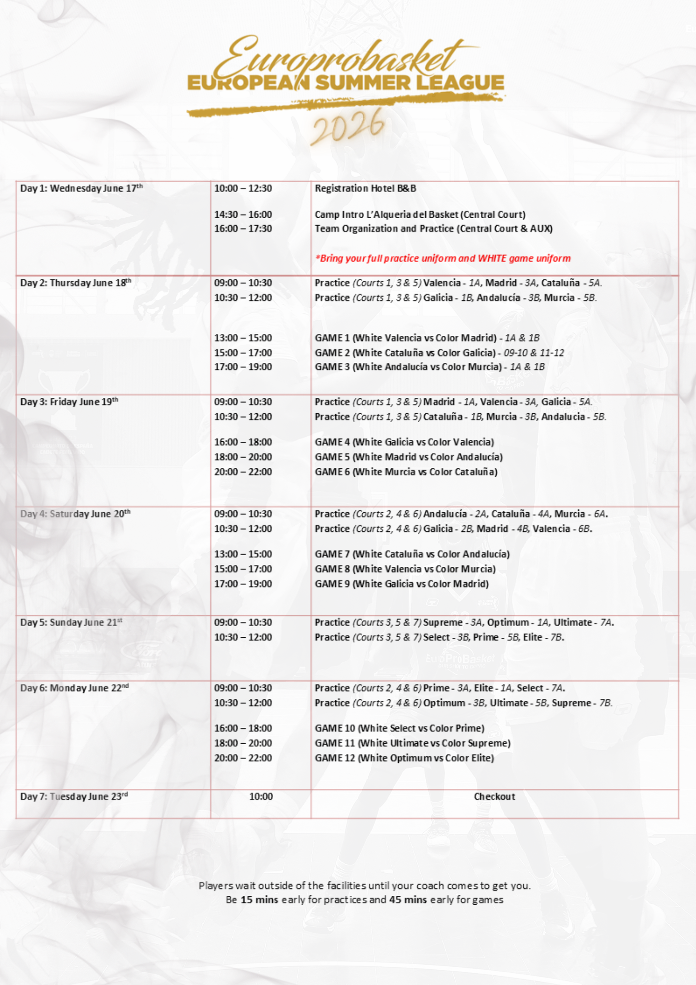 European Summer League Schedule 2026