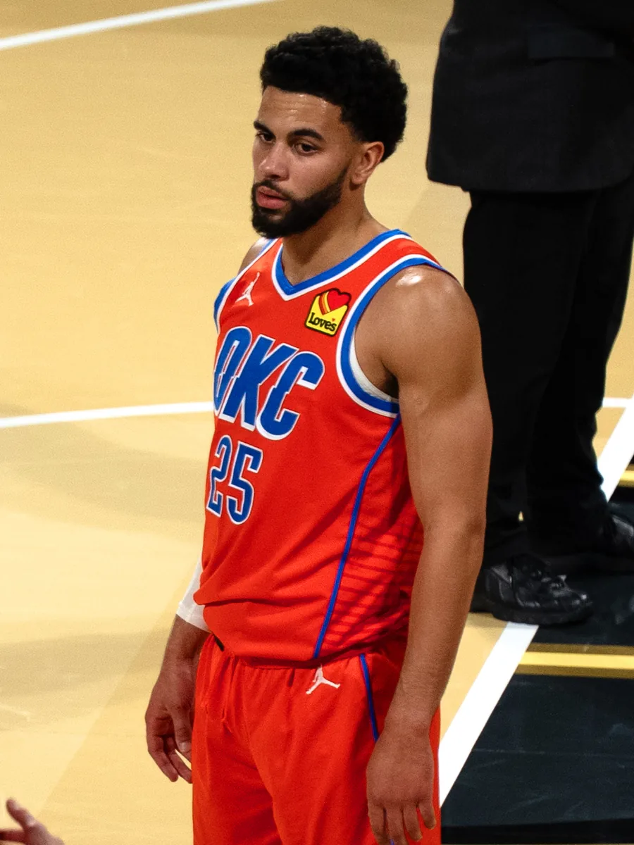 Ajay Mitchell of the Oklahoma City Thunder, pictured with Oklahoma City Thunder in 2025