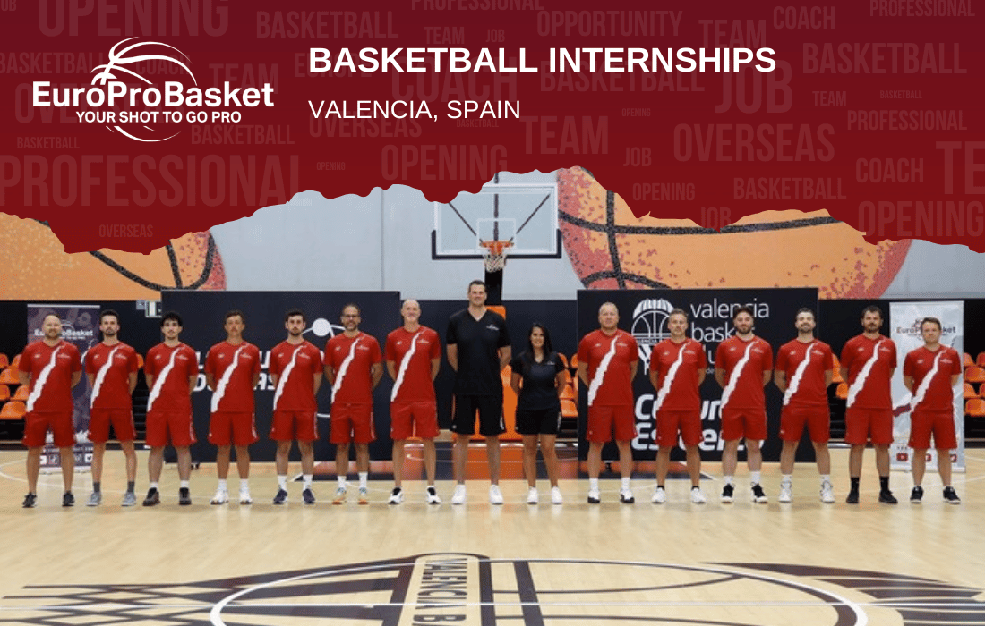 EuroProBasket coaching staff on court at L’Alqueria del Basket in Valencia, Spain