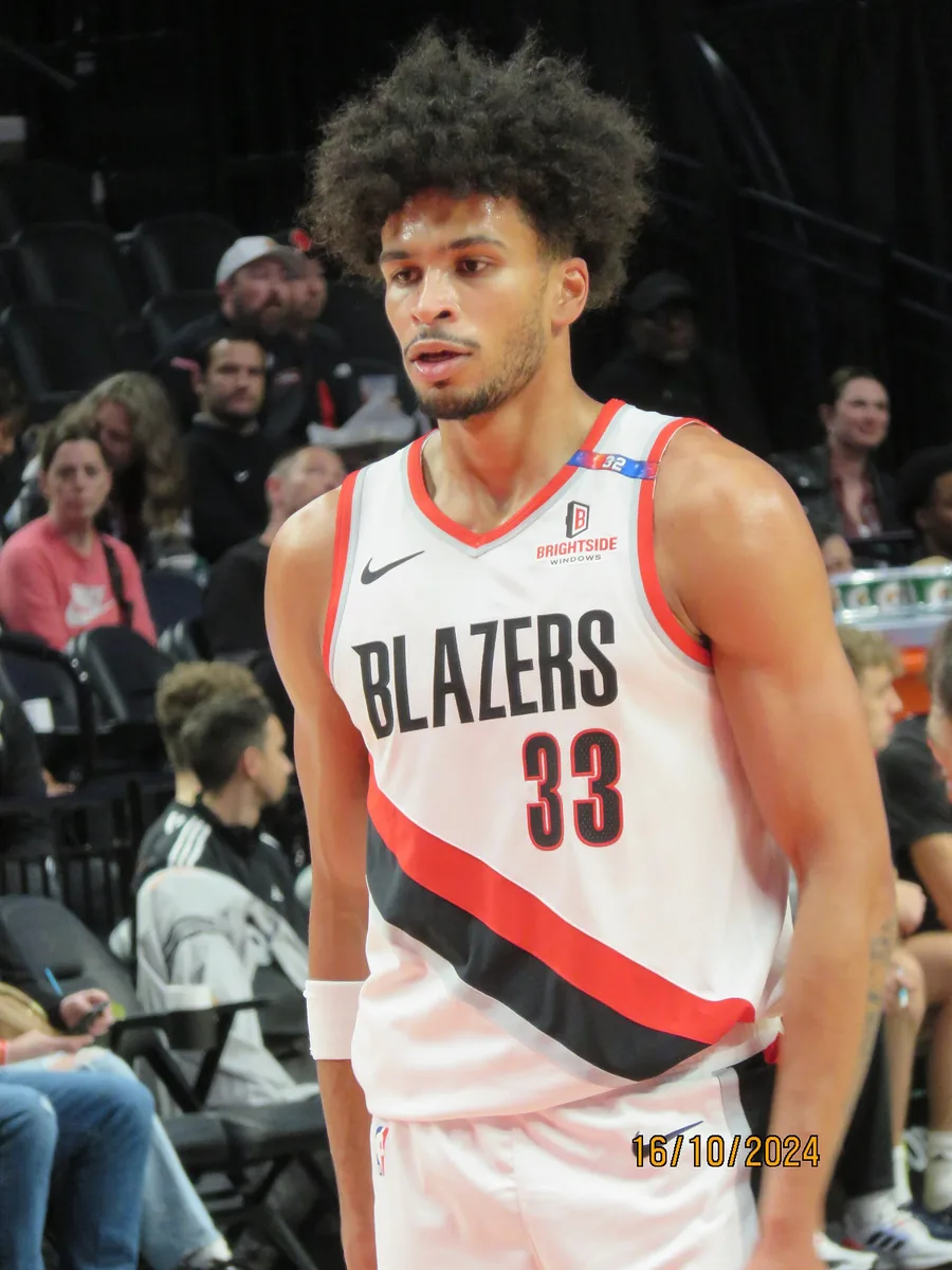 Toumani Camara of the Portland Trail Blazers, pictured with the Portland Trail Blazers in 2024